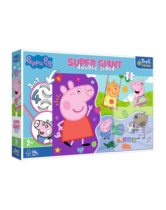 Puzzle dwustronne 15el SUPER GIANT 3w1 Poznaj wesołą Świnkę Peppę. Peppa Pig 42003 Trefl główny