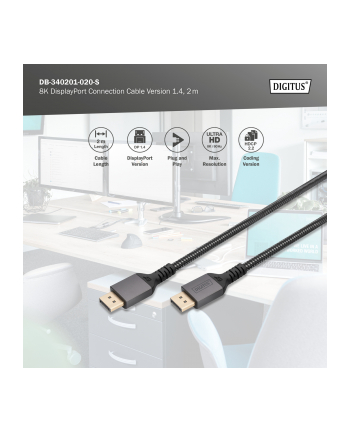 digitus Kabel połączeniowy PREMIUM DisplayPort 8K60Hz UHD DP/DP M/M 2m Czarny