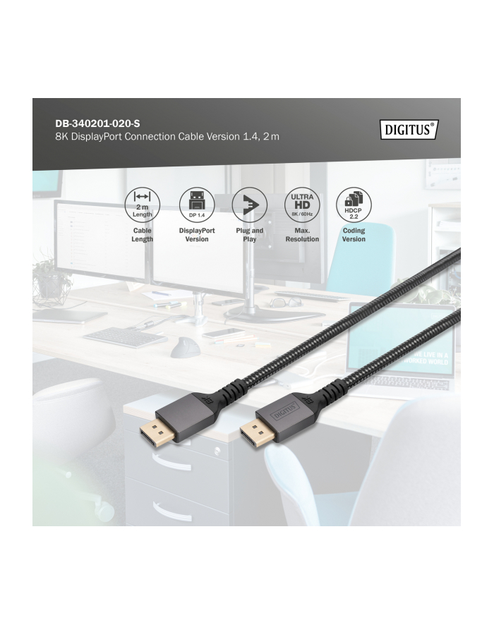 digitus Kabel połączeniowy PREMIUM DisplayPort 8K60Hz UHD DP/DP M/M 2m Czarny główny