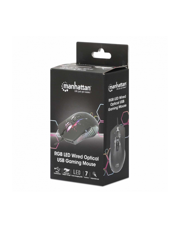 MANHATTAN Gamingowa Mysz Optyczna USB 7200dpi z Podświetlaniem LED RGB główny