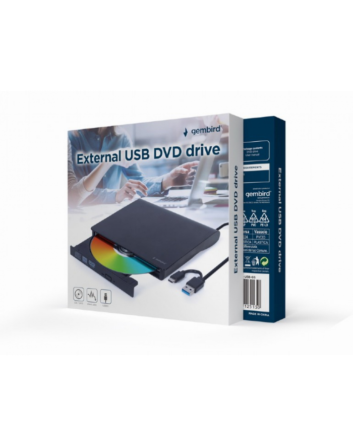 GEMBIRD nagrywarka zewnętrzna DVD 8x CD 24x USB 3.1 slim czarna główny