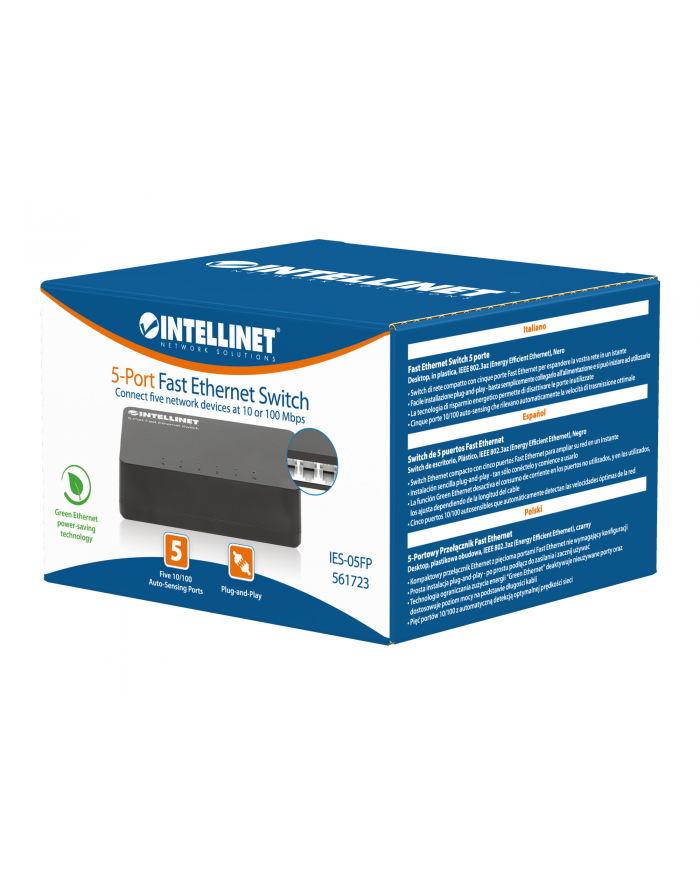 INTELLINET 5-Port Fast Ethernet Switch Desktop Size Plastic IEEE 802.3az Energy Efficient Ethernet Black główny