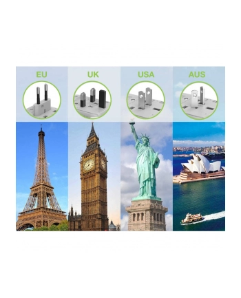 TECHLY Adapter Podróżny Wtyków Zasilania (wersja europejska)/UK/USA Ładowarka 3x USB