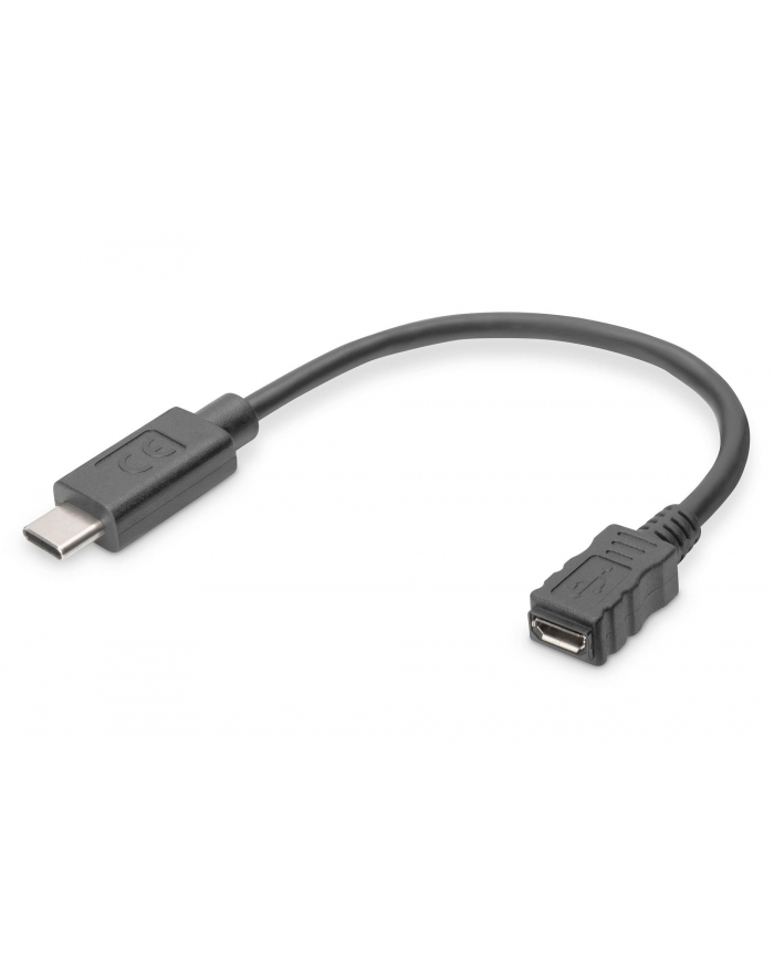 Kabel adapter DIGITUS USB 2.0 HighSpeed Typ USB C/microUSB B (5pin) M/Ż czarny 0,15m główny