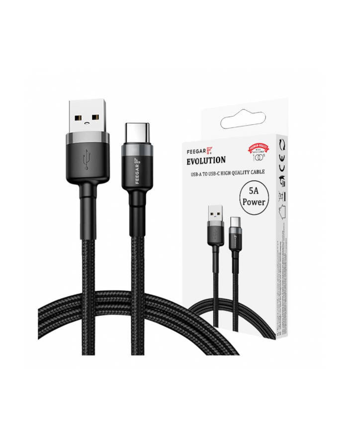 Kabel USB 3.0 Feegar Evolution FEE-01900 USB-A – USB-C nylonowy QC 3.0 1m czarno-szary główny