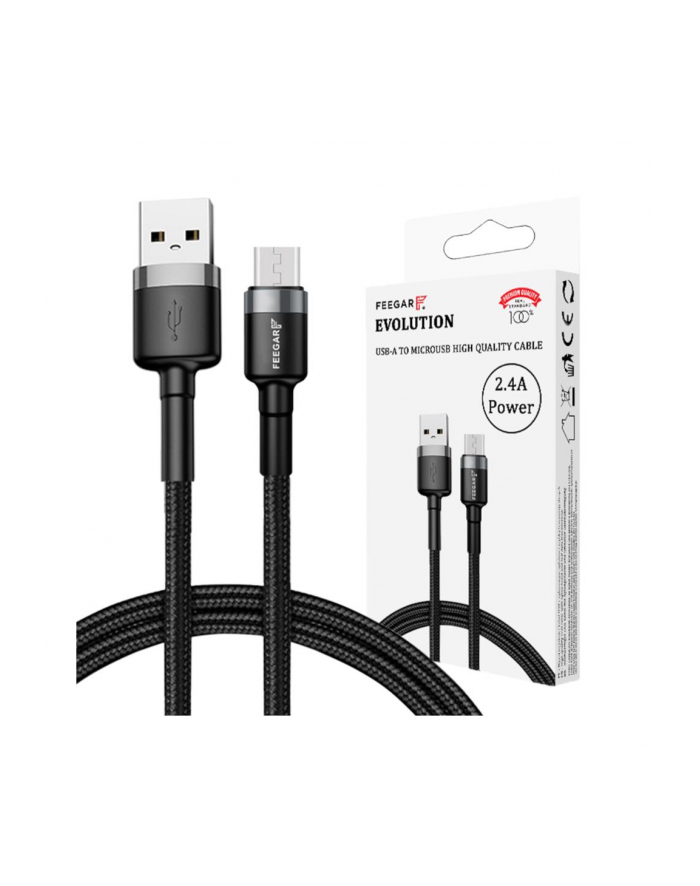 Kabel USB 3.0 Feegar Evolution FEE-01902 USB-A – microUSB-B nylonowy QC 3.0 1m czarno-szary główny