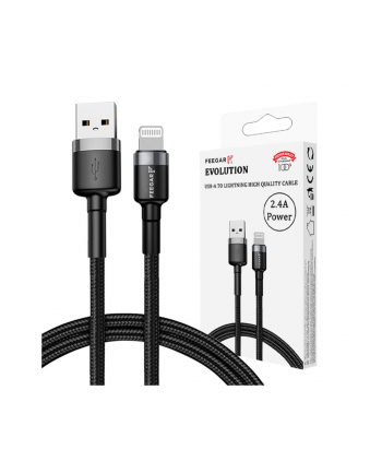 Kabel USB 3.0 Feegar Evolution FEE-01903 USB-A – Lightning nylonowy 2.4A 1m czarno-szary