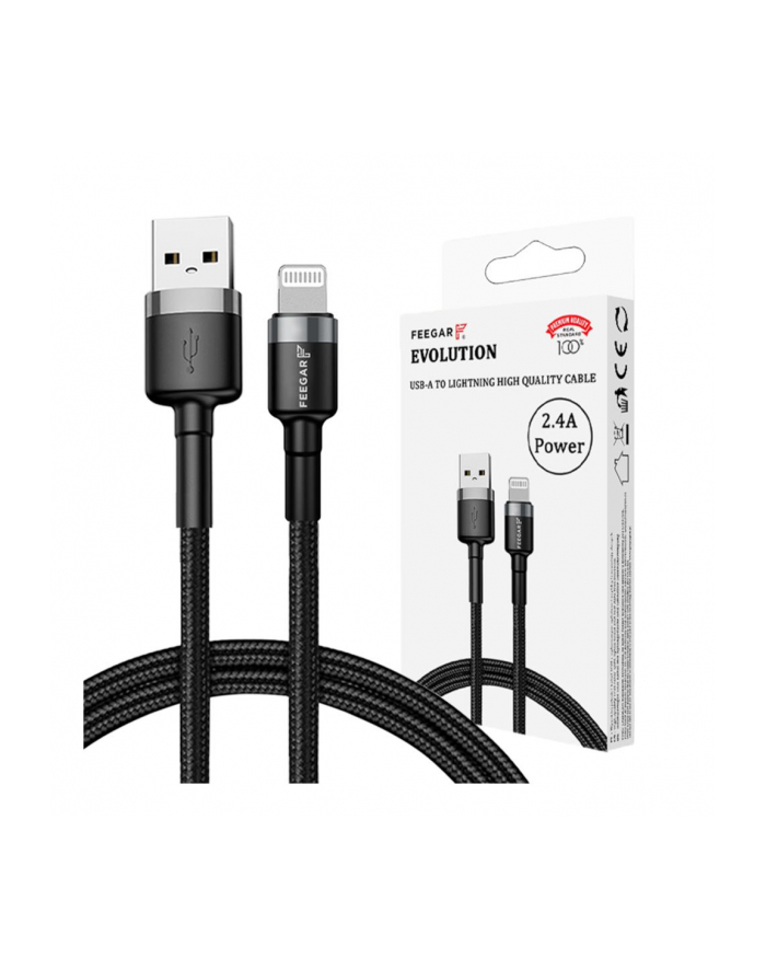 Kabel USB 3.0 Feegar Evolution FEE-01903 USB-A – Lightning nylonowy 2.4A 1m czarno-szary główny