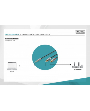 digitus Kabel adapter audio MiniJack/Cinch Stereo Typ 3.5mm/2xRCA M/M nylon 1,8m
