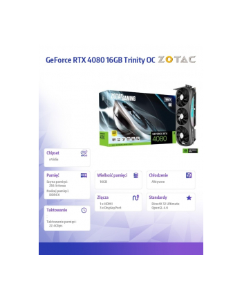 zotac Karta graficzna GeForce RTX 4080 TRINITY OC 16GB GDDR6X 256bit HDMI/3DP
