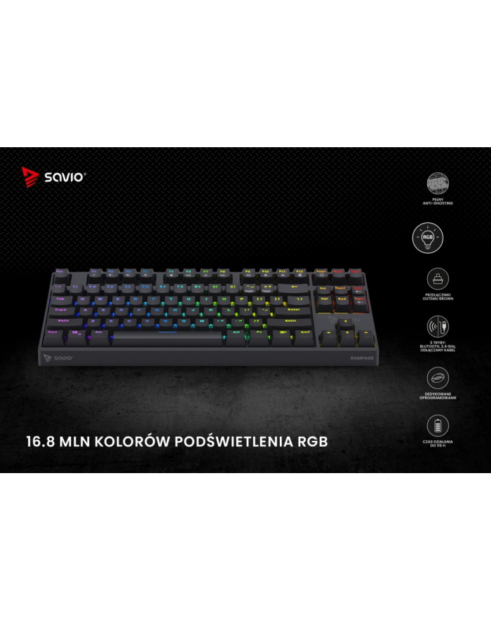 savio Klawiatura mechaniczna Rampage Outemu Brown, anti-ghosting, RGB główny