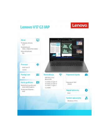 lenovo Laptop V17 G3 82U1001WPB W11Pro i3-1215U/8GB/256GB/INT/17.3 FHD/Iron Grey/3YRS OS