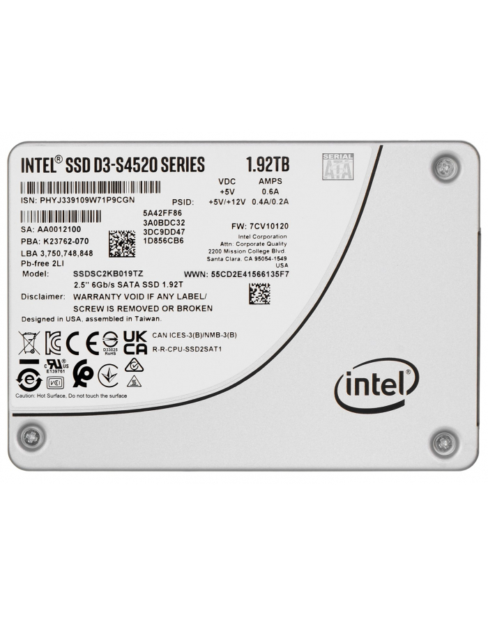 Dysk SSD Solidigm (Intel) S4520 1.92TB SATA 2.5  SSDSC2KB019TZ01 (DWPD up to 3) główny