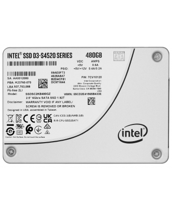 Dysk SSD Solidigm (Intel) S4520 480GB SATA 2.5  SSDSCKKB480GZ01 (DWPD up to 3)
