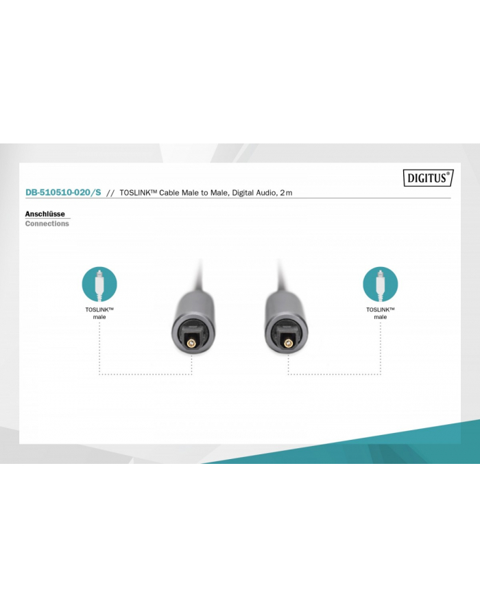 digitus Kabel audio optyczny Toslink 2.2mm/Toslink 2.2mm M/M aluminium, 2m główny