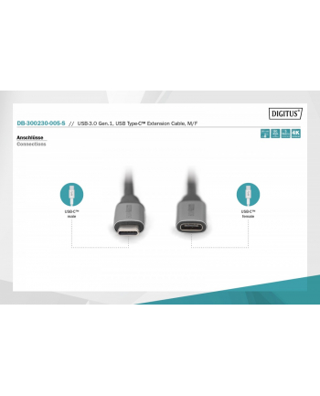 digitus Kabel przedłużający USB 3.0 60W/5Gbps Typ USB C/USB C M/Ż 0,5m Czarny