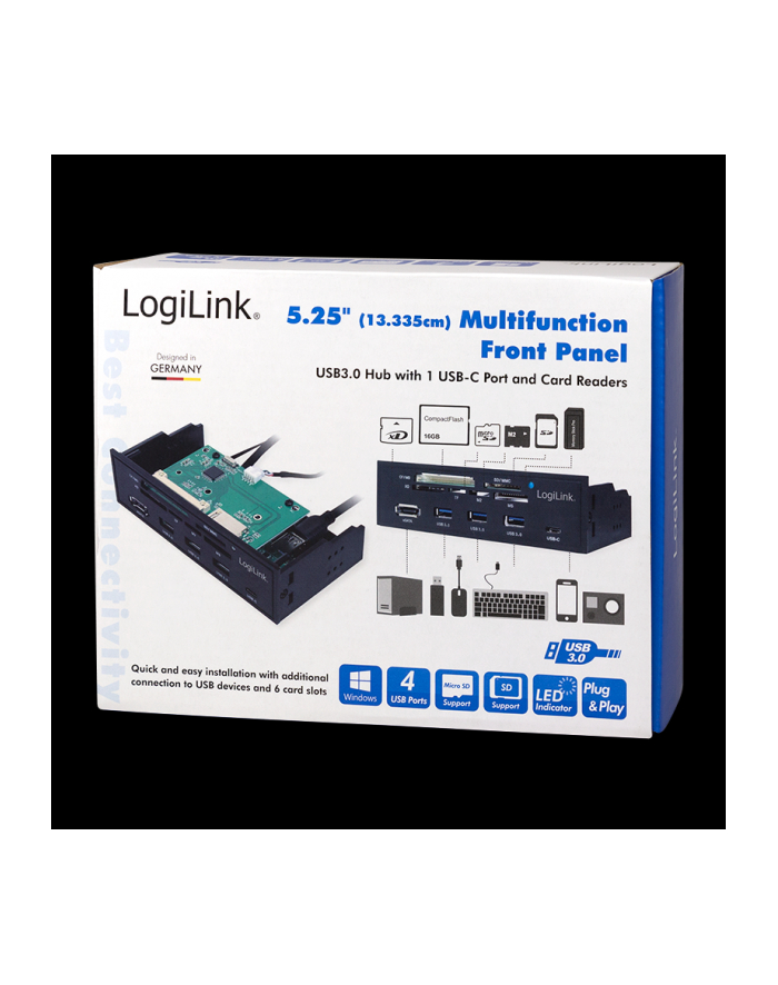 Panel Logilink 5.25'' UA0341 3xUSB 3.0, USB-C, eSata, czytnik kart główny