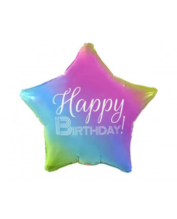 godan Balon foliowy Happy Birthday, gwiazda gradient, nadruk biały, 19''; FG-GHBT