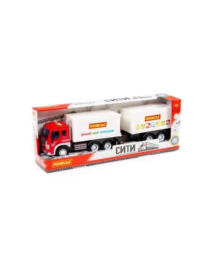 Polesie 93134 '';City'';, samochód-ciężarówka z przyczepą inercyjny (ze światłem i dźwiękiem) (czerwono-biały) (w pudełku) główny
