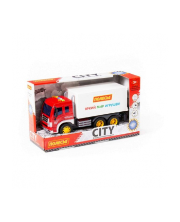 Polesie 93141 '';City'';, samochód-ciężarówka inercyjny (ze światłem i dźwiękiem) (czerwono-biały) (w pudełku)