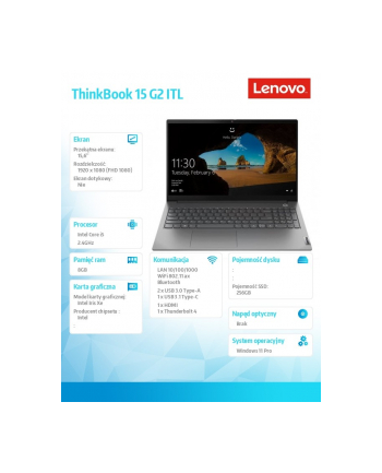lenovo Laptop ThinkBook 15 G2 20VE012HPB W11Pro i5-1135G7/8GB/256GB/INT/15.6 FHD/Mineral Grey/1YR Premier Support