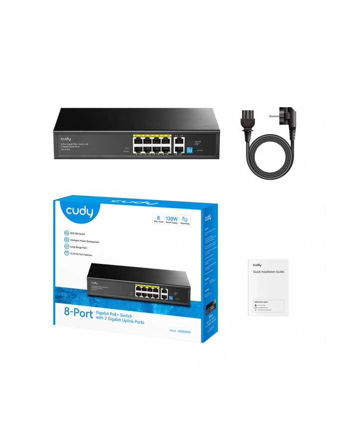 cudy Przełącznik GS1010PE 8xGE PoE+ 120W 2xGb Uplink główny