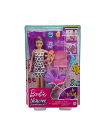 Barbie Lalka Opiekunka Skipper Wózek + bobas GXT34 p3 MATTEL