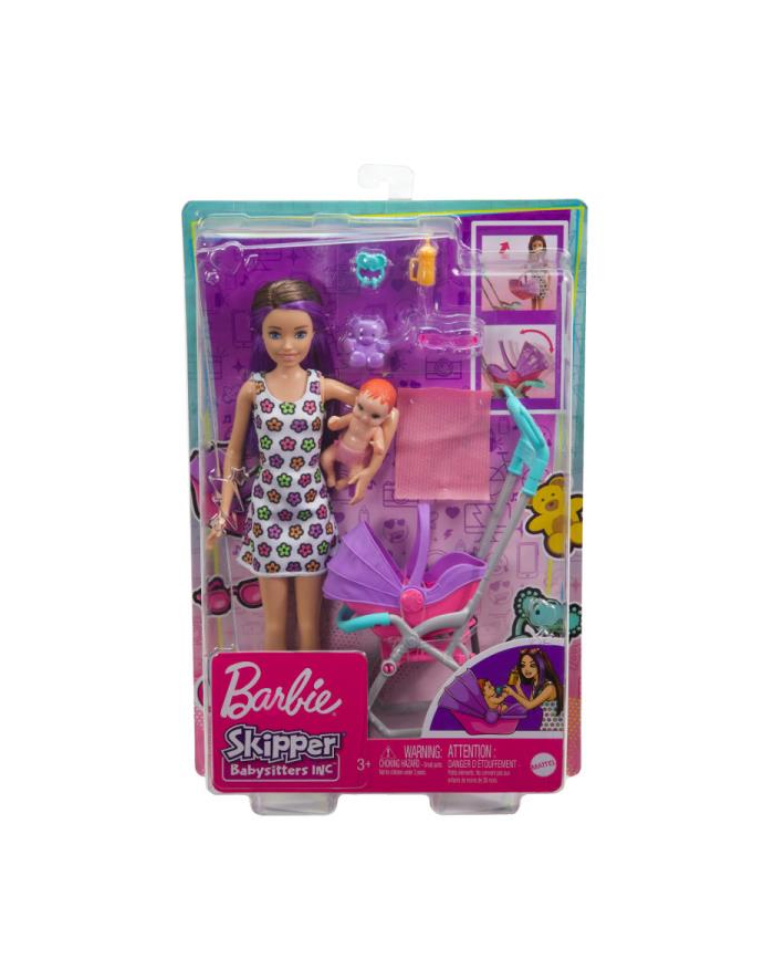 Barbie Lalka Opiekunka Skipper Wózek + bobas GXT34 p3 MATTEL główny