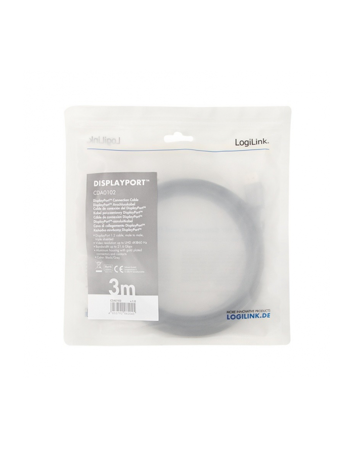 logilink Kabel DisplayPort 4K/60 Hz,DP/M do DP/M aluminiowy 3m główny