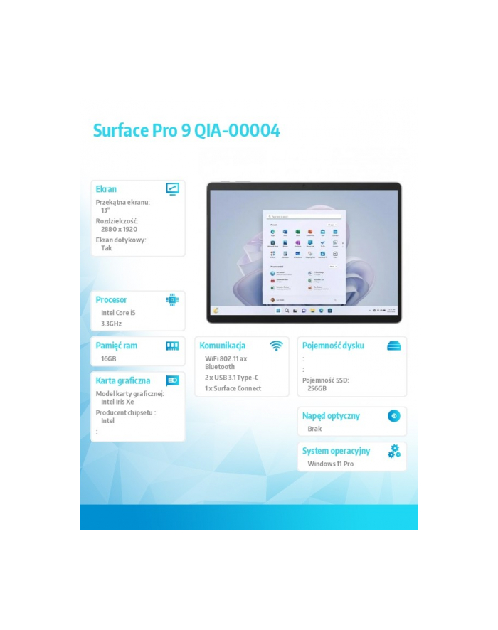 microsoft Laptop Surface Pro 9 Win11 Pro i5-1235U/256GB/16GB/Commercial Platinium/QIA-00004 główny