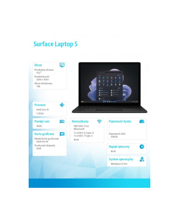 microsoft Laptop 5 W11Pro Win11 Pro i5-1245U/16GB/256GB/13.5 cala Black/R7B-00032