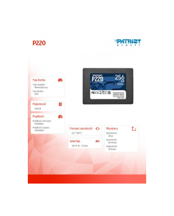 patriot Dysk SSD 256GB P220 550/490 MB/s SATA III 2,5