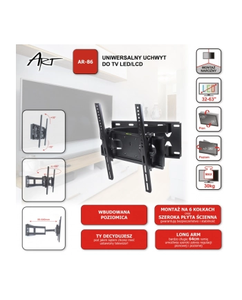 UCHWYT DO TV LCD/LED AR-86 ART 32-63 30KG reg pion/poziom 64cm