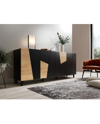 cama meble Komoda ETNA 200x42x82 czarny mat + dąb craft