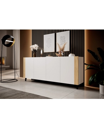 cama meble Komoda FARO 200x42x82 biały mat + dąb craft