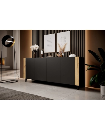 cama meble Komoda FARO 200x42x82 czarny mat + dąb craft