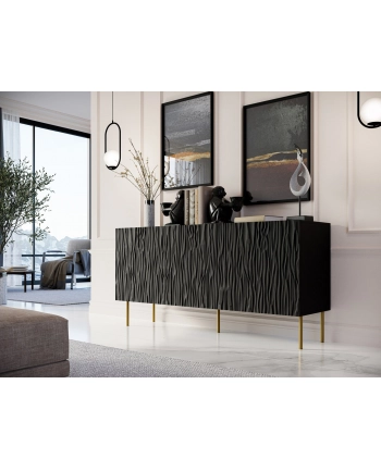 cama meble Komoda JUNGLE 152x40 5x74 5 czarny mat + złote nóżki