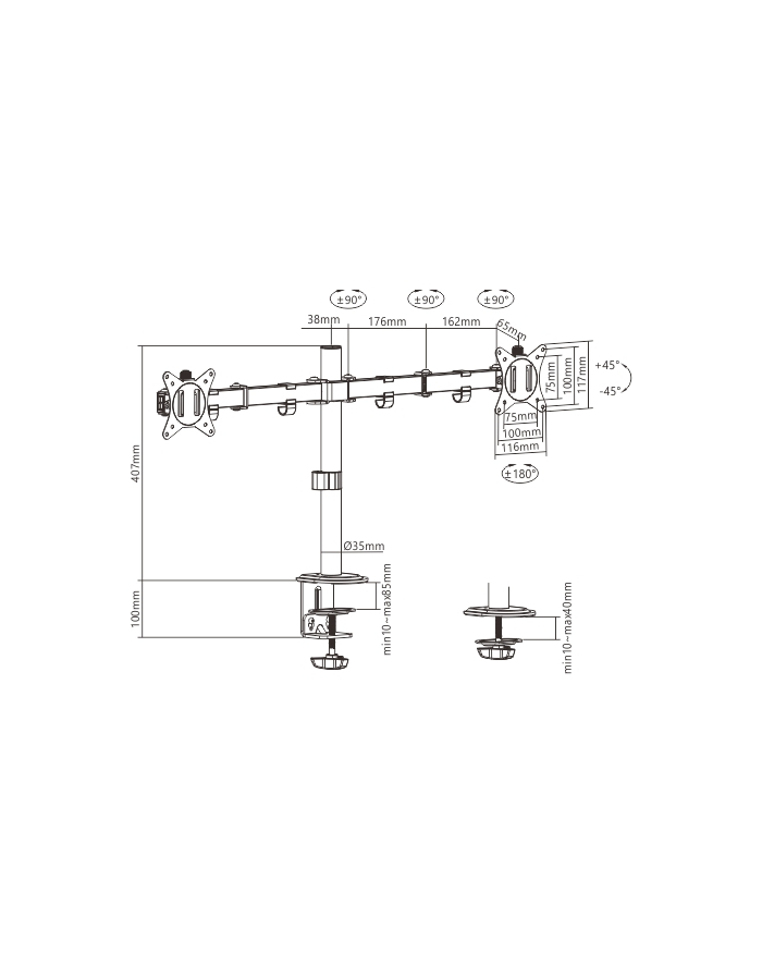 GEMBIRD MA-D2-01 Biurkowe ramię dla dwóch monitorów 17-32inch do 9kg główny