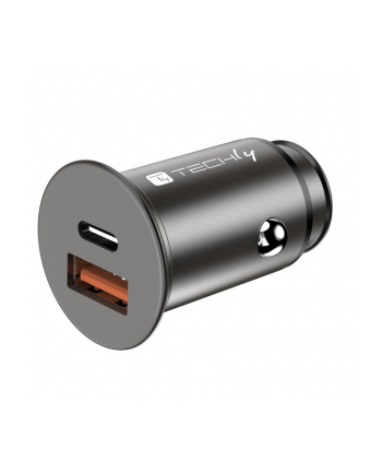 TECHLY Mini Car Charger USB-A and USB-C Fast Charge 3.0 38W Black Metal