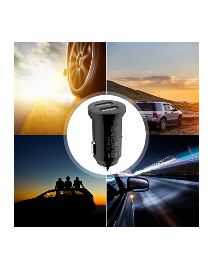 TECHLY Mini Car Charger 2 USB-A Ports 12W / 2.4A Black główny