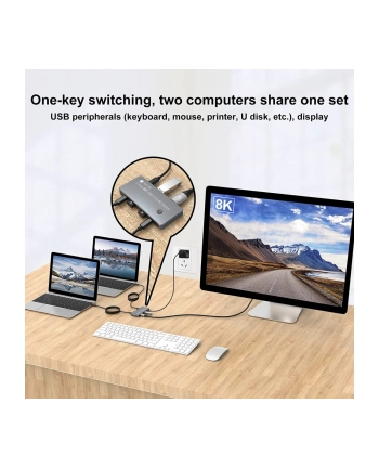TECHLY KVM USB-C Switch 8K DisplayPort 1.4 2xUSB-C 3xUSB 2.0