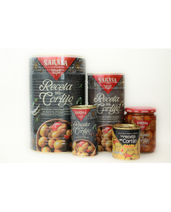 Oliwki SARASA CORTIJO puszka 195g zielone z pestką w marynacie warzywnej (z receptą babcinego Starego Dworku)