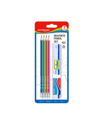 pbs connect Zestaw szkolny 7 elementów (4 ołówki, linijka gumka i temerówka)  KEYROAD