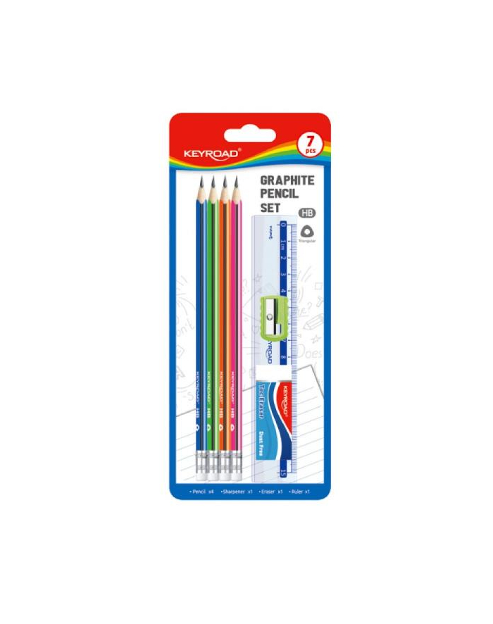pbs connect Zestaw szkolny 7 elementów (4 ołówki, linijka gumka i temerówka)  KEYROAD główny