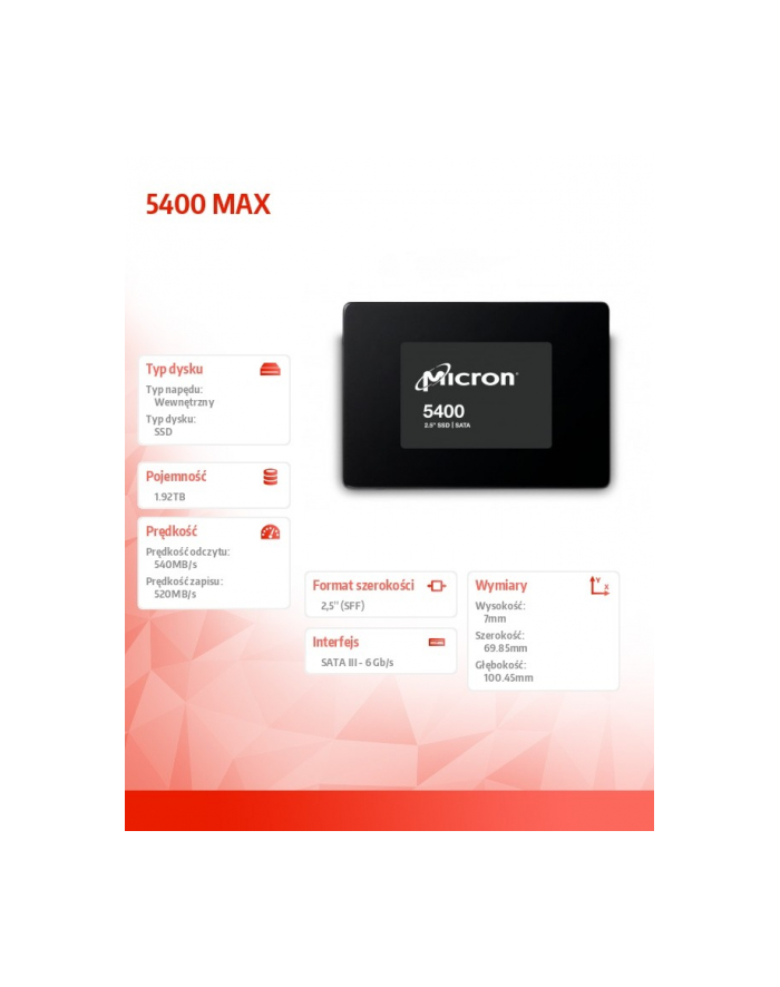 micron Dysk SSD 5400 MAX 1920GB SATA 2.5 7mm Single Pack główny