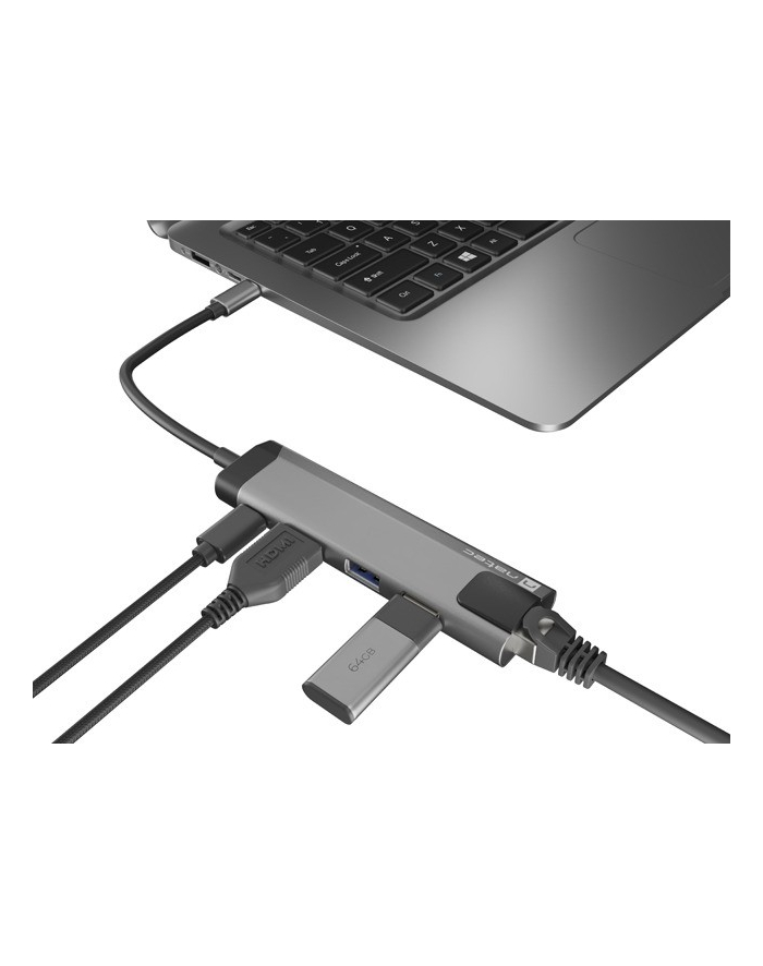 natec Stacja dokująca Multi Port Fowler Go USB-C - Hub 2x USB 3.0, HDMI 4K, USB-C PD, RJ45 główny