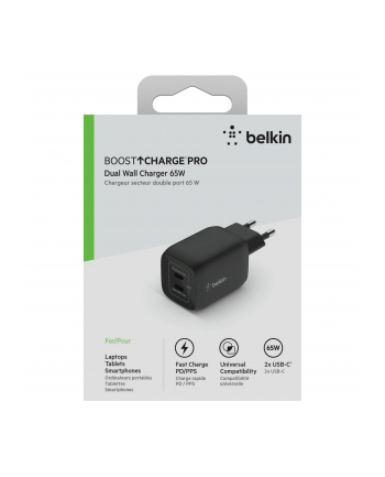 belkin Podwójna ładowarka ścienna 65W USB-C GAN z  PPS czarna