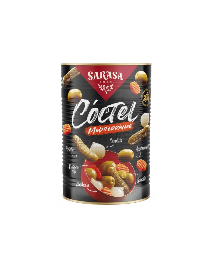 Mix warzywno owocowy SARASA ''Coctel Mediterraneo'' puszka 4200g / zielone oliwki, cebulki koktajlowe, małe korniszony, papryka, marchew oraz papryczki chilli główny