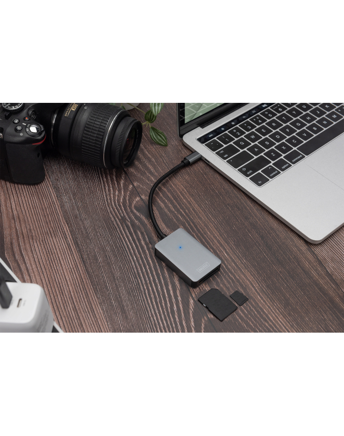 digitus Czytnik kart USB-C, 2-portowy UHS-II SD4.0 TF4.0 High Speed, aluminiowy, Szary główny