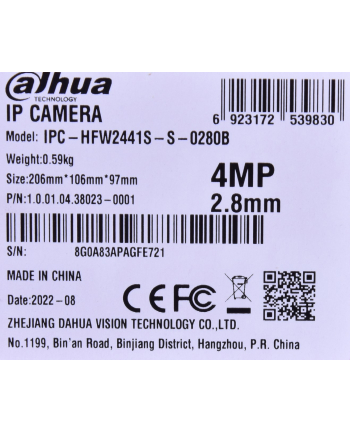 dahua Kamera IP  IPC-HFW2441S-S-0280B